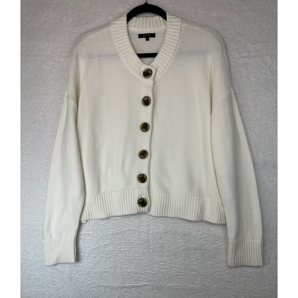 Quince Cardigan Women Size M Ivory Organic Cotton Button Front Sweater